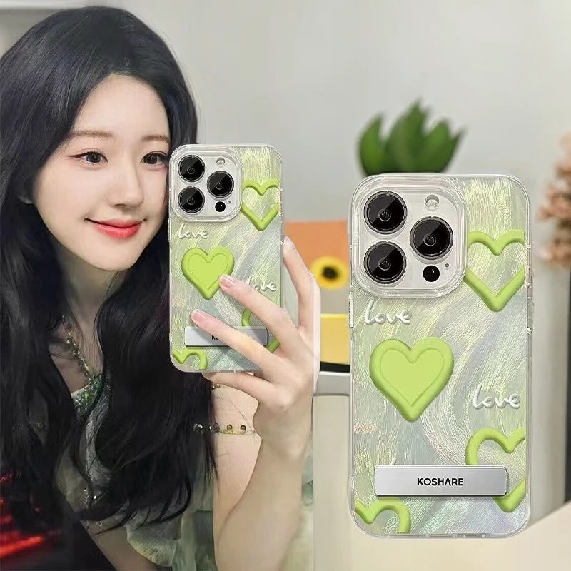 入月透明边镂空蝴蝶/太阳花花/绿色爱心羽毛壳手机壳+隐形支架