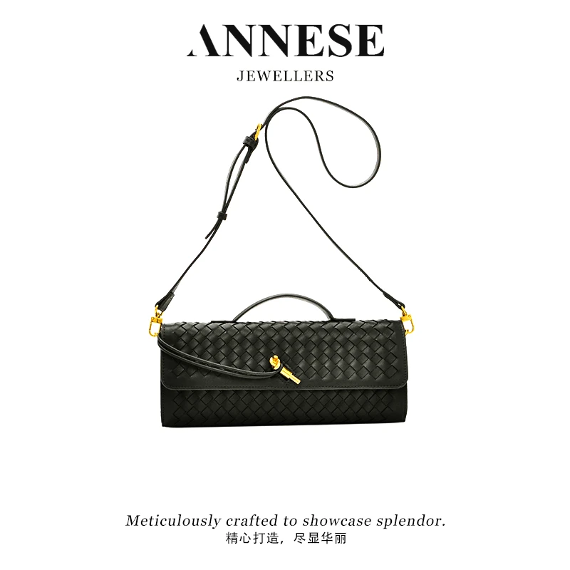 【静铉】新款手工编织法棍包精致百搭牛皮女士晚宴包B0002