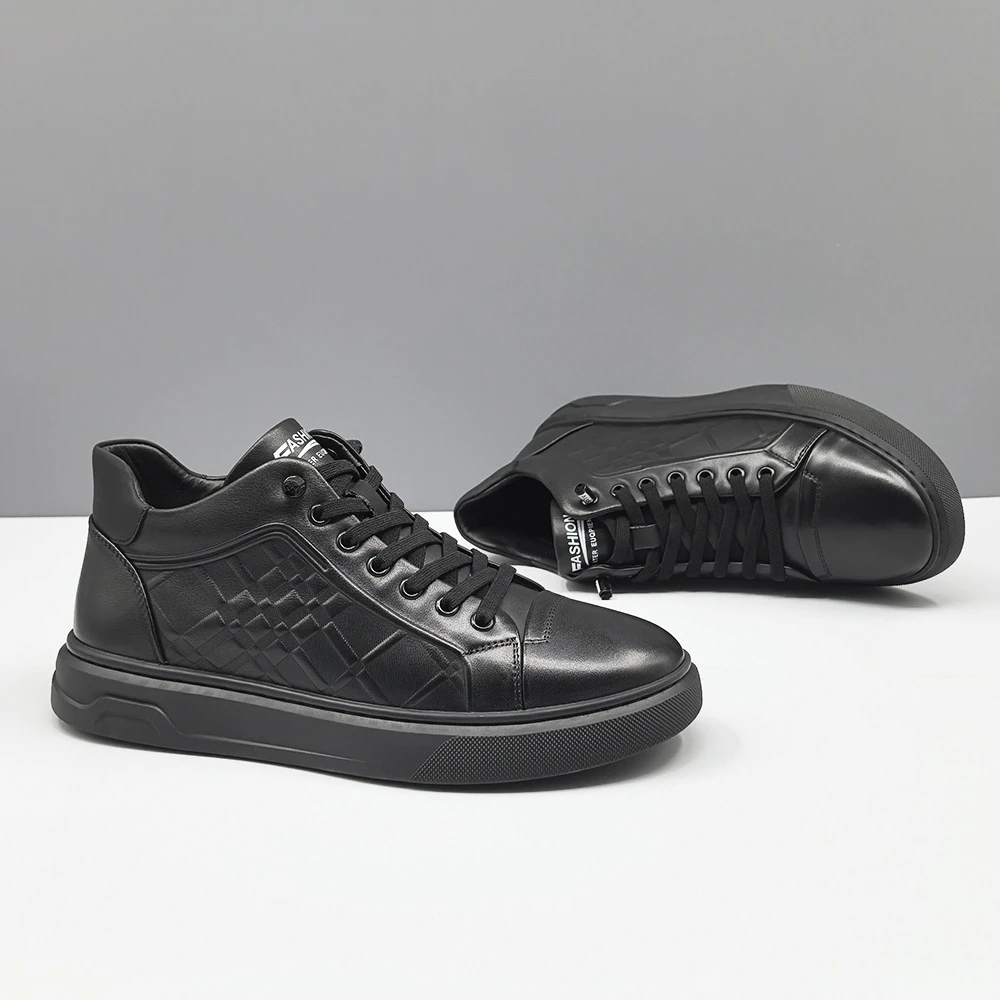 潮牌男鞋2024冬季真皮板鞋男百搭高帮休闲鞋子男款个性一脚蹬潮鞋