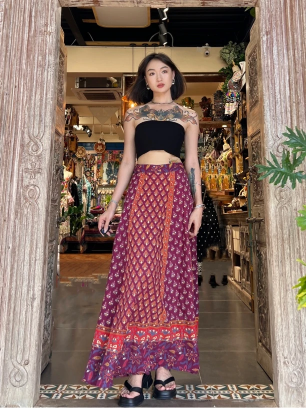 砖红色东南亚棉麻裹裙