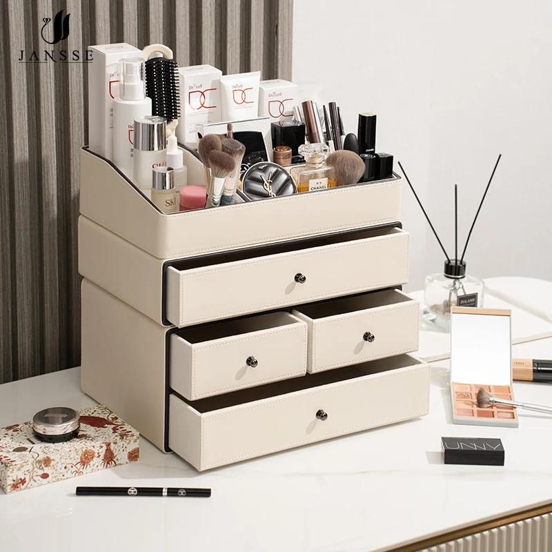 家用化妆品收纳盒桌面梳妆台置物架新款护肤口红分格收纳盒高级感