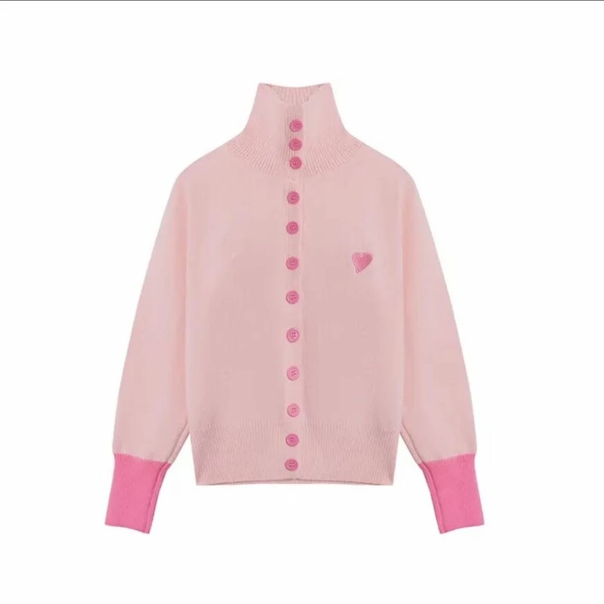 高领爱心刺绣撞色百搭时尚针织衫