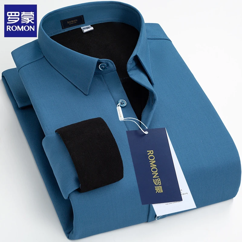 罗蒙秋冬高级感上档次男士加绒加厚长袖保暖高档衬衫新款工装衬衣
