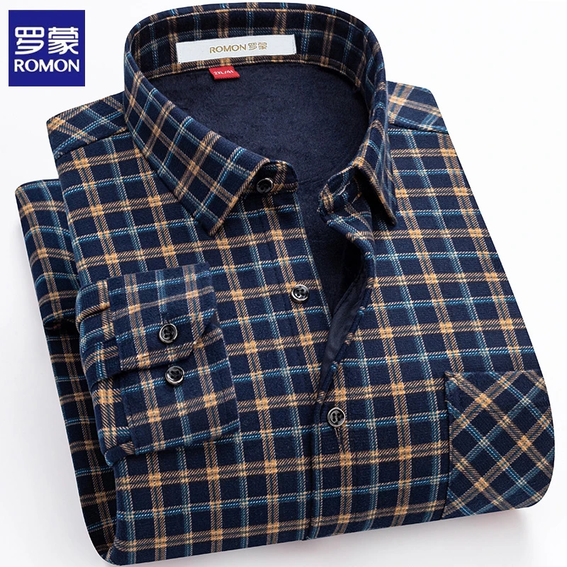 罗蒙2024爆款中老年男士加绒加厚衬衫轻奢高端保暖高品质长袖外套