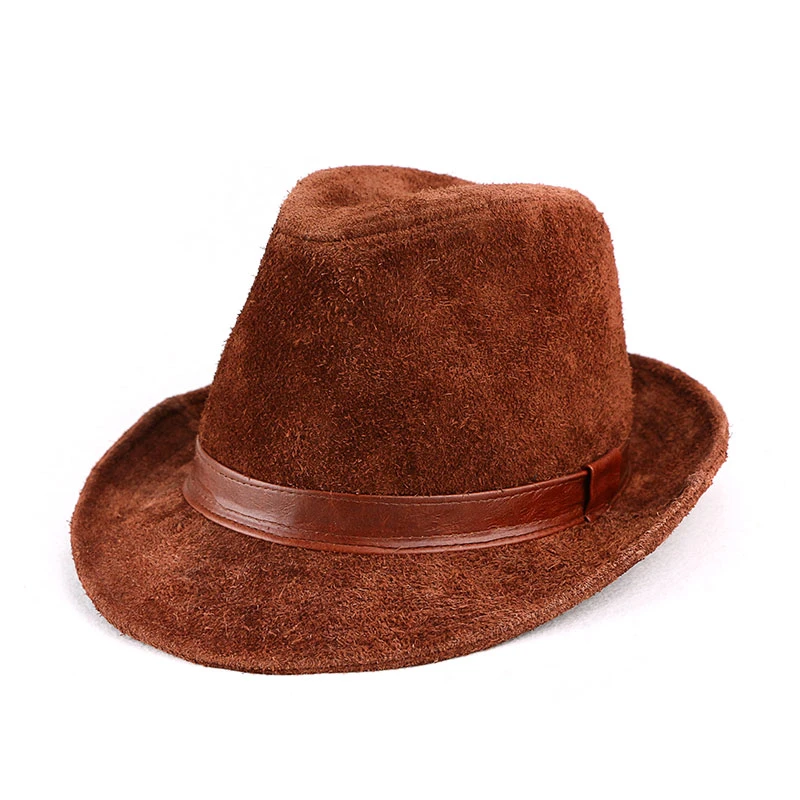 秋冬中老年男士帽牛皮反绒礼帽真皮休闲时尚英伦爵士绅士韩版户外