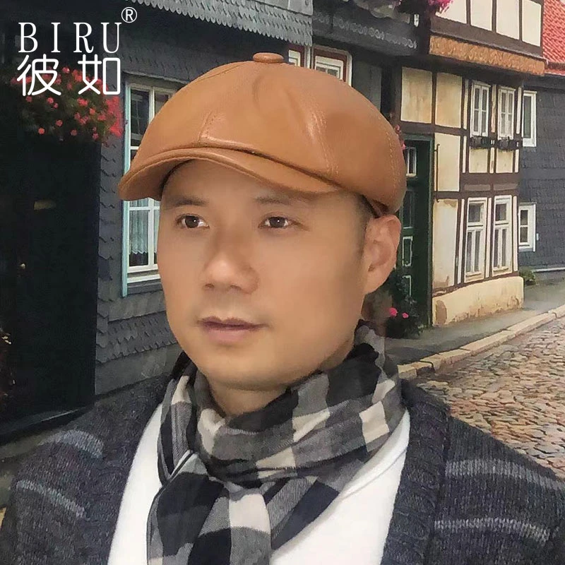 春秋冬季真皮帽子男士八角帽画家帽英伦贝雷帽牛皮鸭舌帽潮时尚