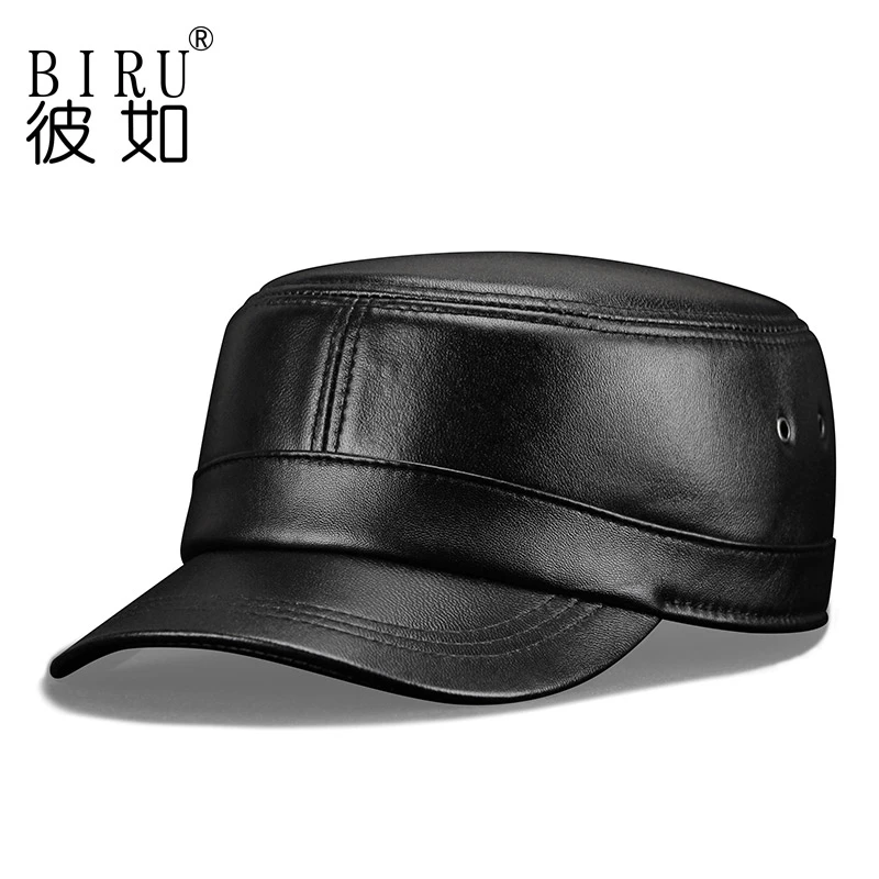 春秋季真皮老人男单帽薄平顶帽中青年保暖军帽中老年男士老年防风