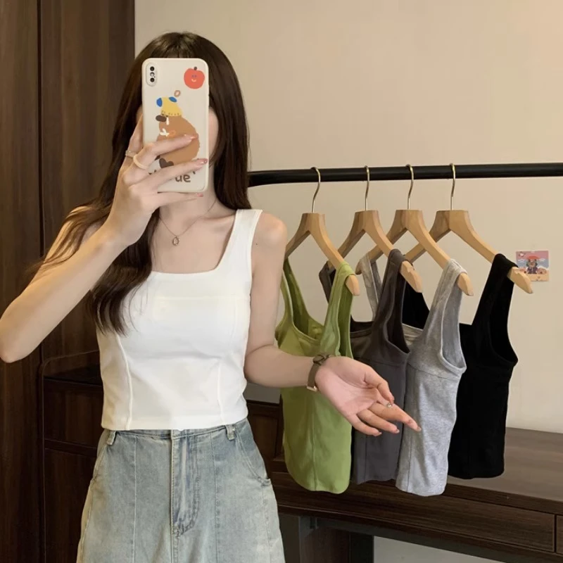 纯色工字美背带胸垫内搭显瘦外穿百搭吊带背心无袖打底针织上衣女