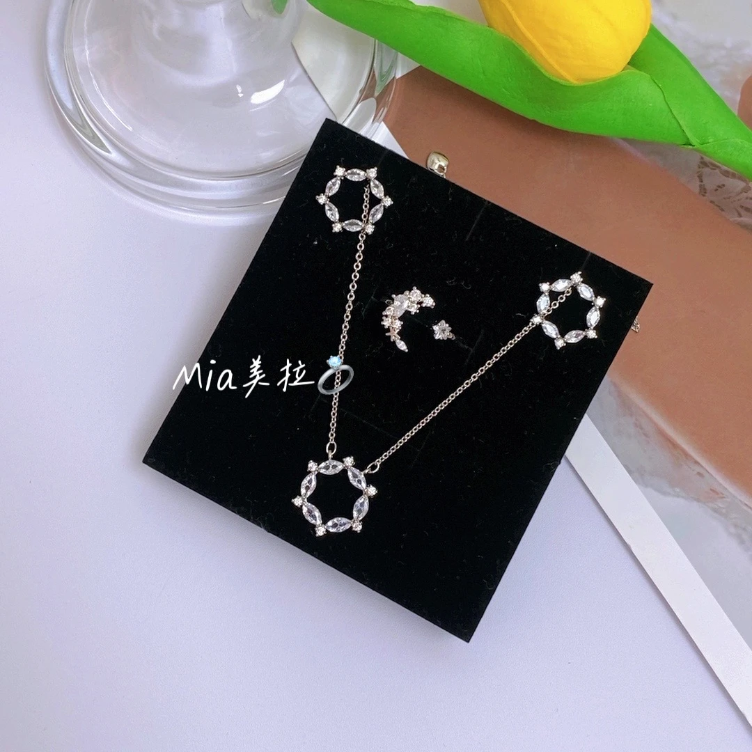 钛钢亚克力项链 三件套气质轻奢时尚百搭黑色简约长款坠链小众