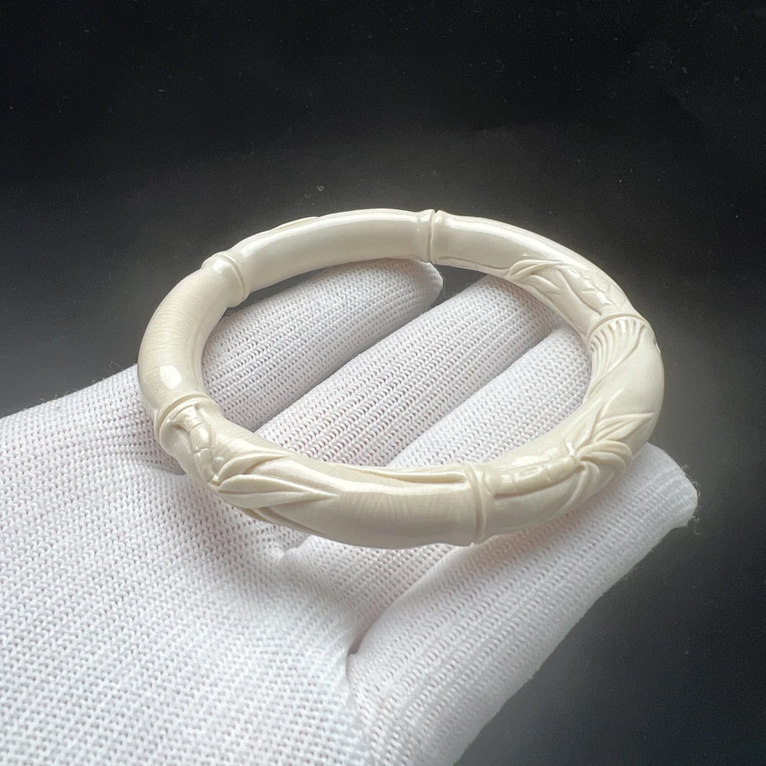 X2216天然猛犸牙1.0竹节手圈58mm内径支持鉴定 假一罚四