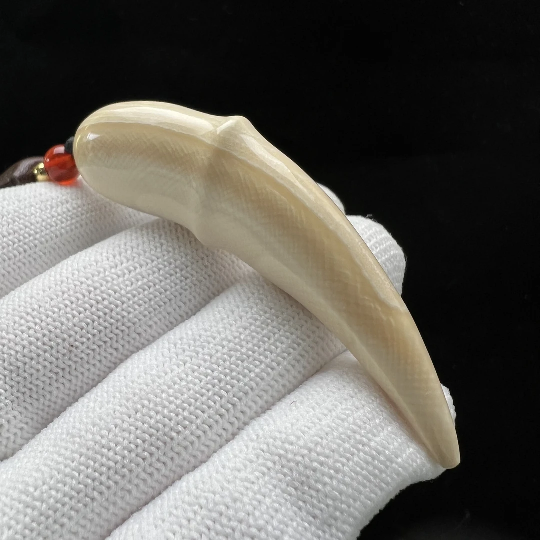 B1054天然猛犸牙雕刻牙尖 67mm支持鉴定 假一罚四