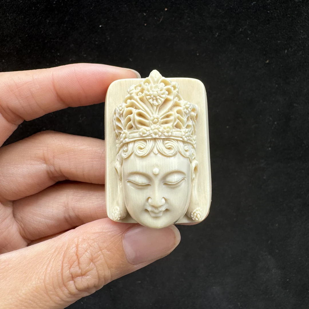 H1159天然猛犸牙雕刻观音 30.9*39*23mm支持鉴定 假一罚四