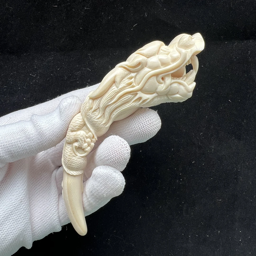 K4305 天然猛犸牙雕刻 龙牙尖34*128mm 支持鉴定 假一罚四