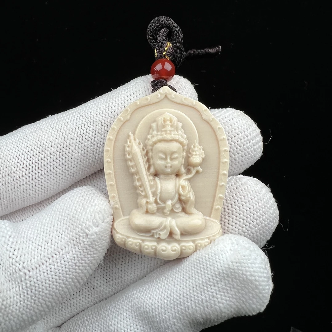 H2196天然猛犸牙 虚空藏雕刻牌 29*40*9mm支持鉴定假一罚四