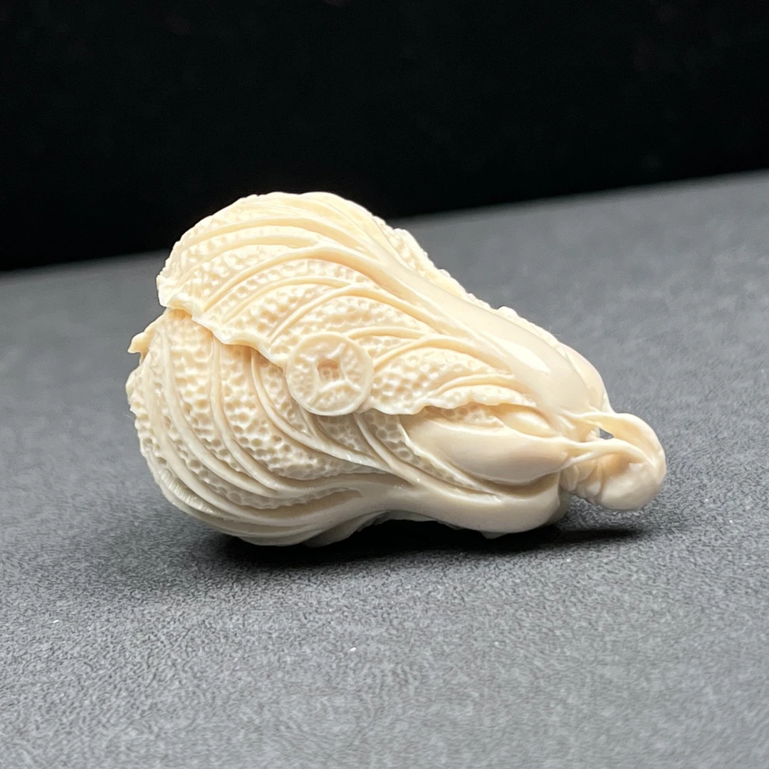 H2260天然猛犸牙 雕刻白菜 31*44mm支持鉴定 假一罚四