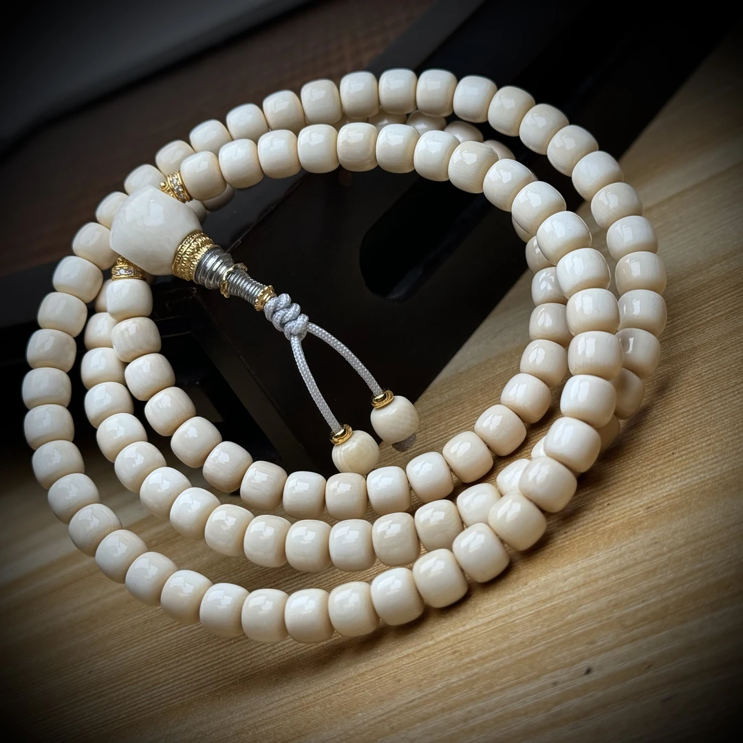 Q4325【一物一拍-实物图】收藏级-天然猛犸牙108颗8x7mm果冻料