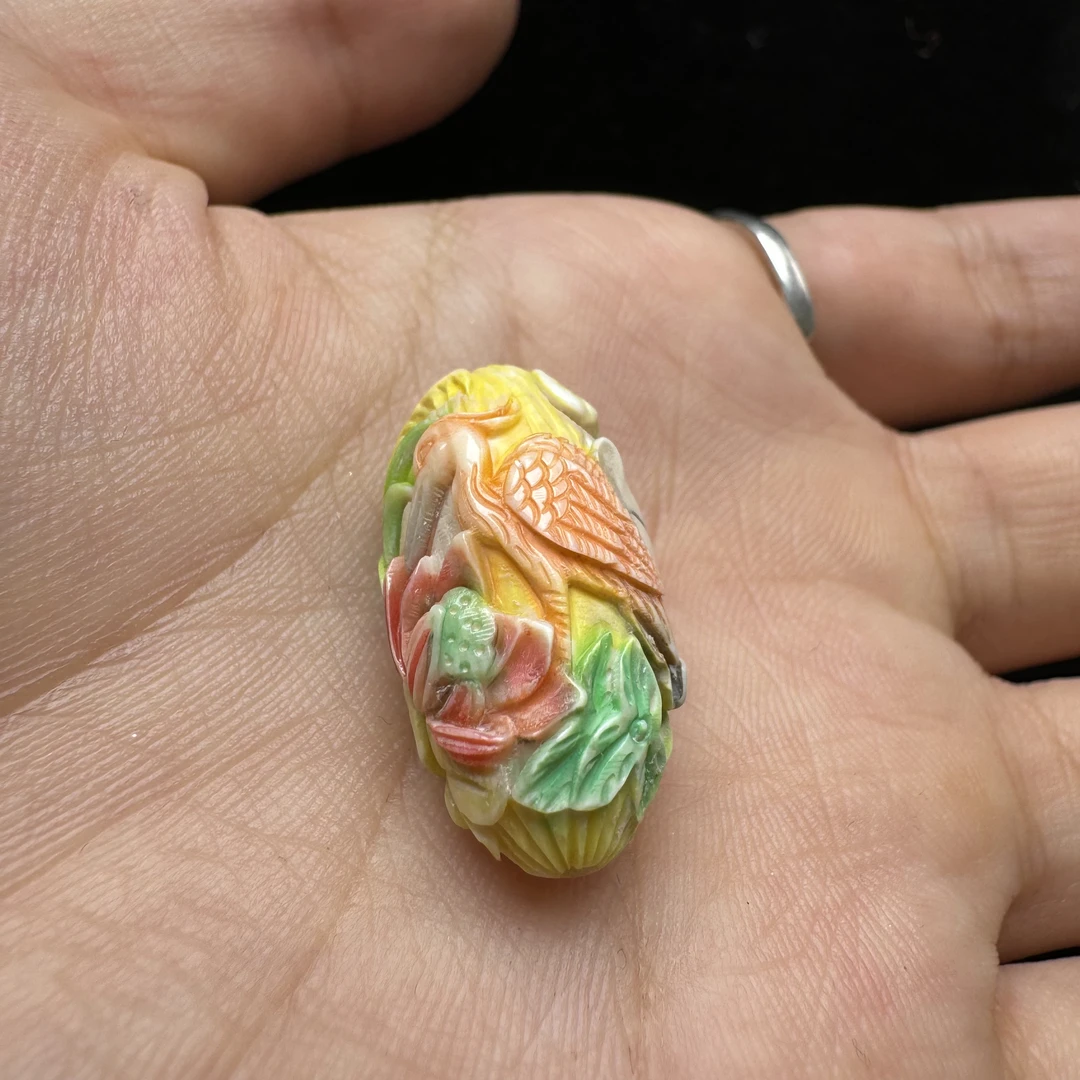 S5948 天然猛犸牙 彩绘雕刻14*25mm  支持复检假一罚四