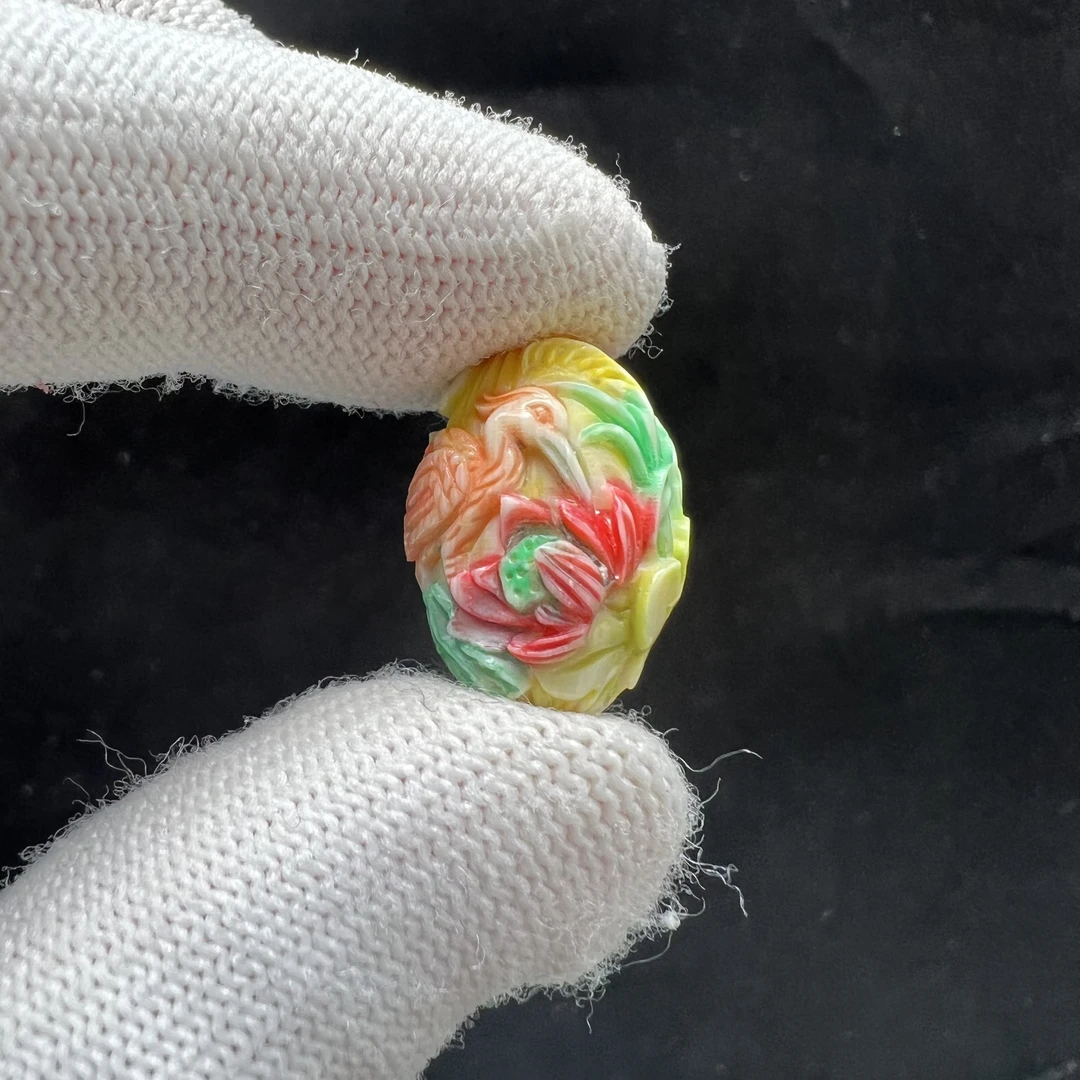 X2547天然猛犸牙彩绘珠 14*19mm 支持鉴定 假一罚四