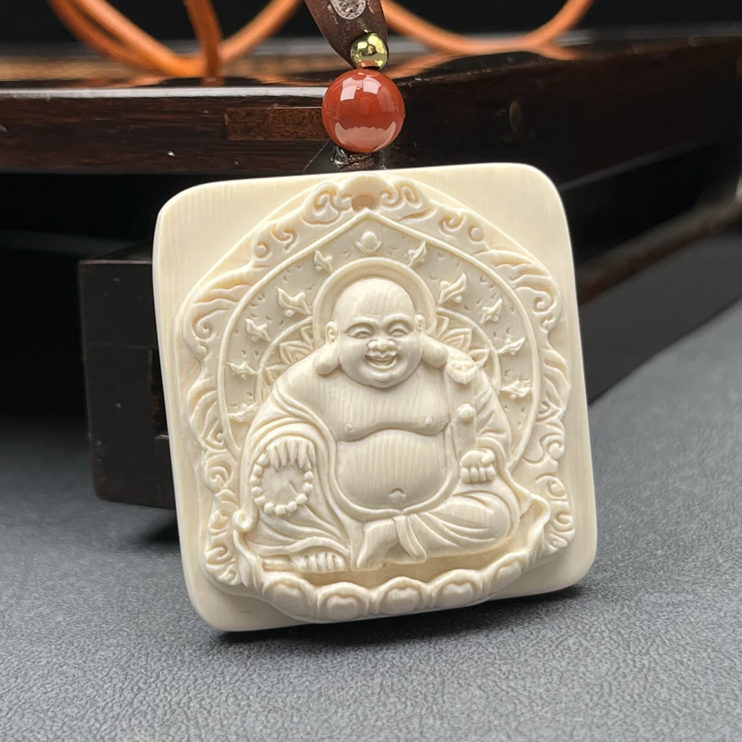 H1141天然猛犸牙41.7×43.3×16.4mm雕刻牌 支持鉴定 假一罚四