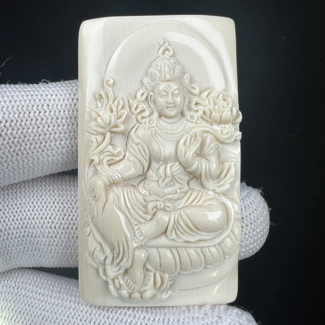 H13-74天然猛犸牙 雕刻牌 27*50*10mm支持鉴定 假一罚四