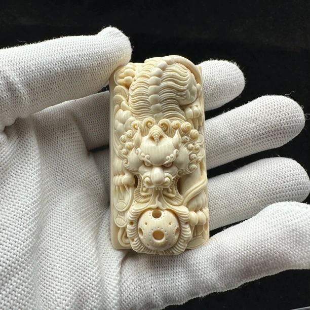 H1870天然猛犸牙【大师精工】雕刻龙牌 34*62.5*27mm 65克