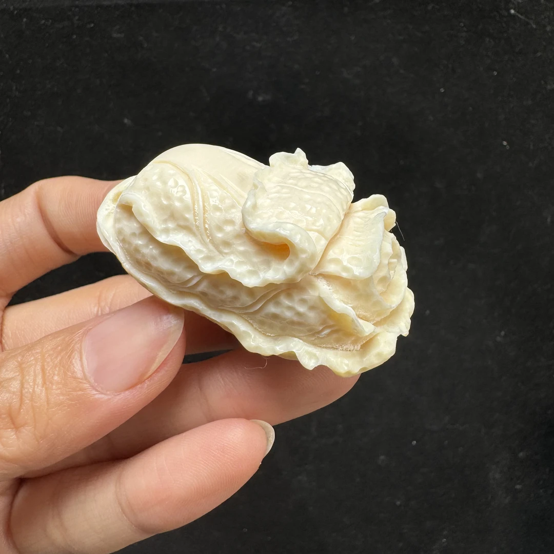 H2665天然猛犸象牙雕刻件白菜23×45mm支持复检 假一罚四