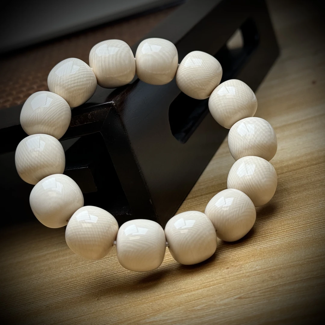 Q4329【一物一拍-实物图】收藏级-天然猛犸牙手串15x14mm爆满纹