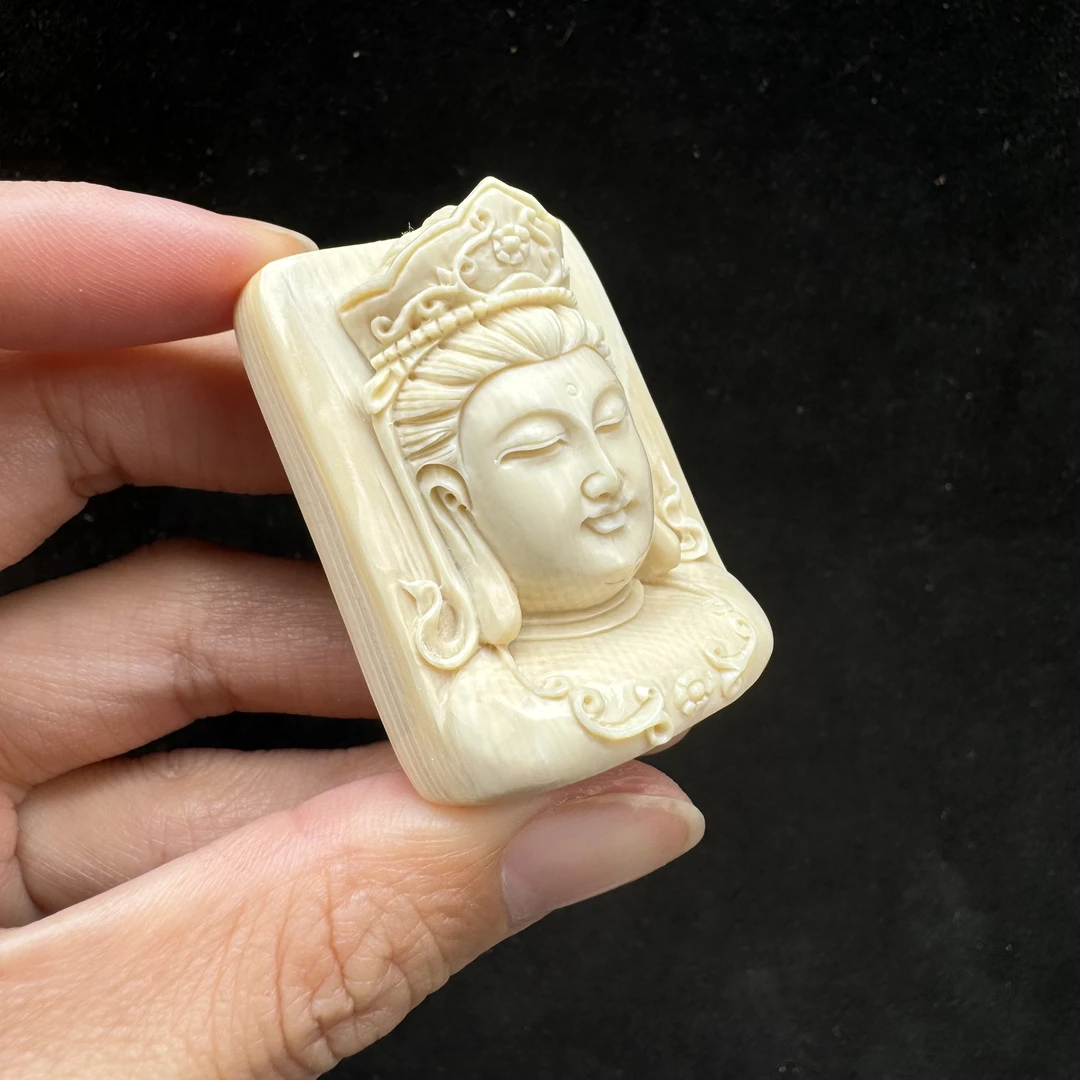 H83-52天然猛犸牙雕刻观音 32*42*18mm支持鉴定 假一罚四