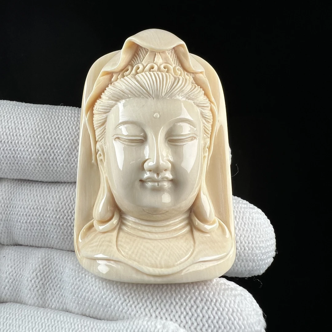 H3034 天然猛犸牙 雕刻观音牌 33*51.5*20.5mm支持鉴定 假一罚四