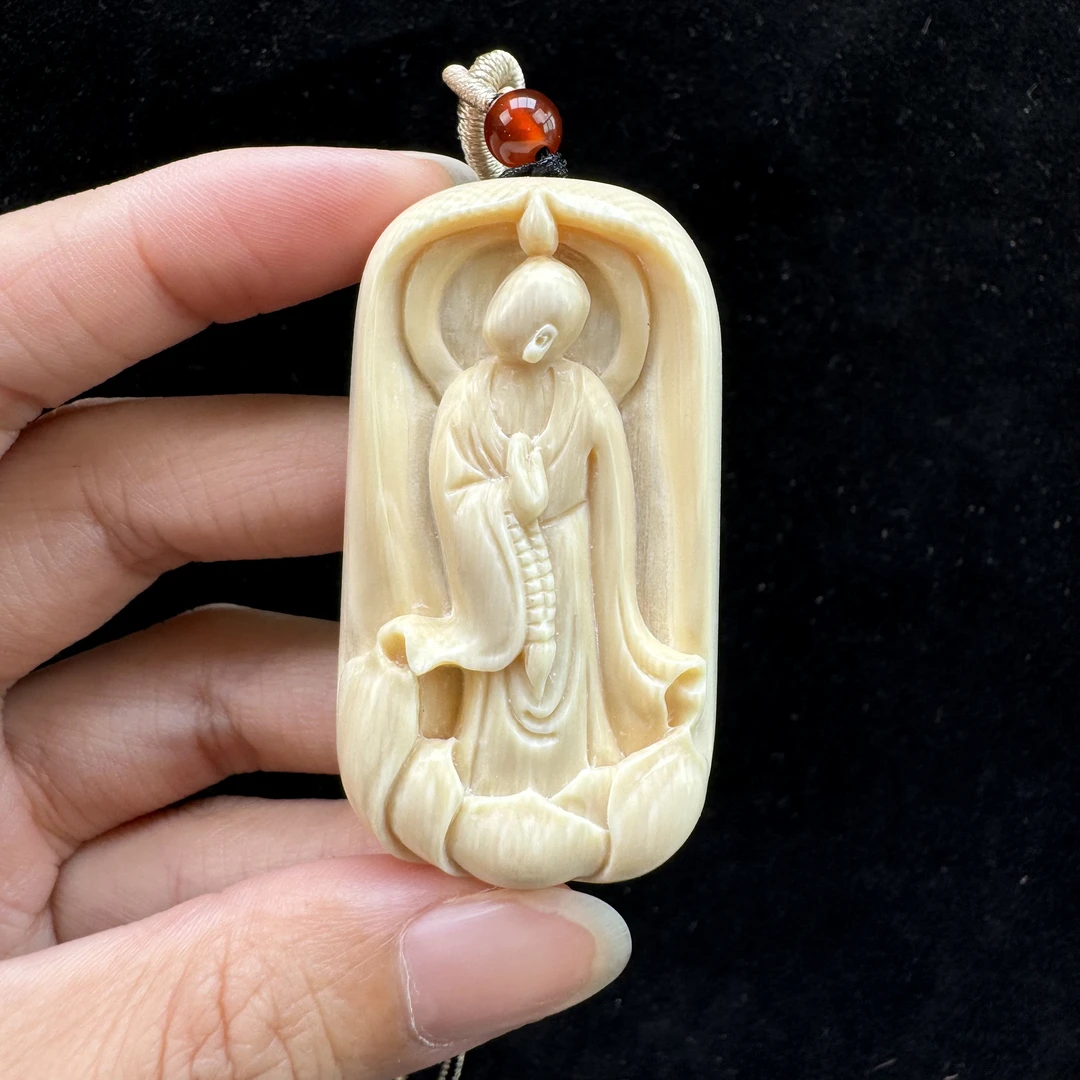 H86-50天然猛犸牙 雕刻无相牌29*53*13mm  支持复检假一罚四