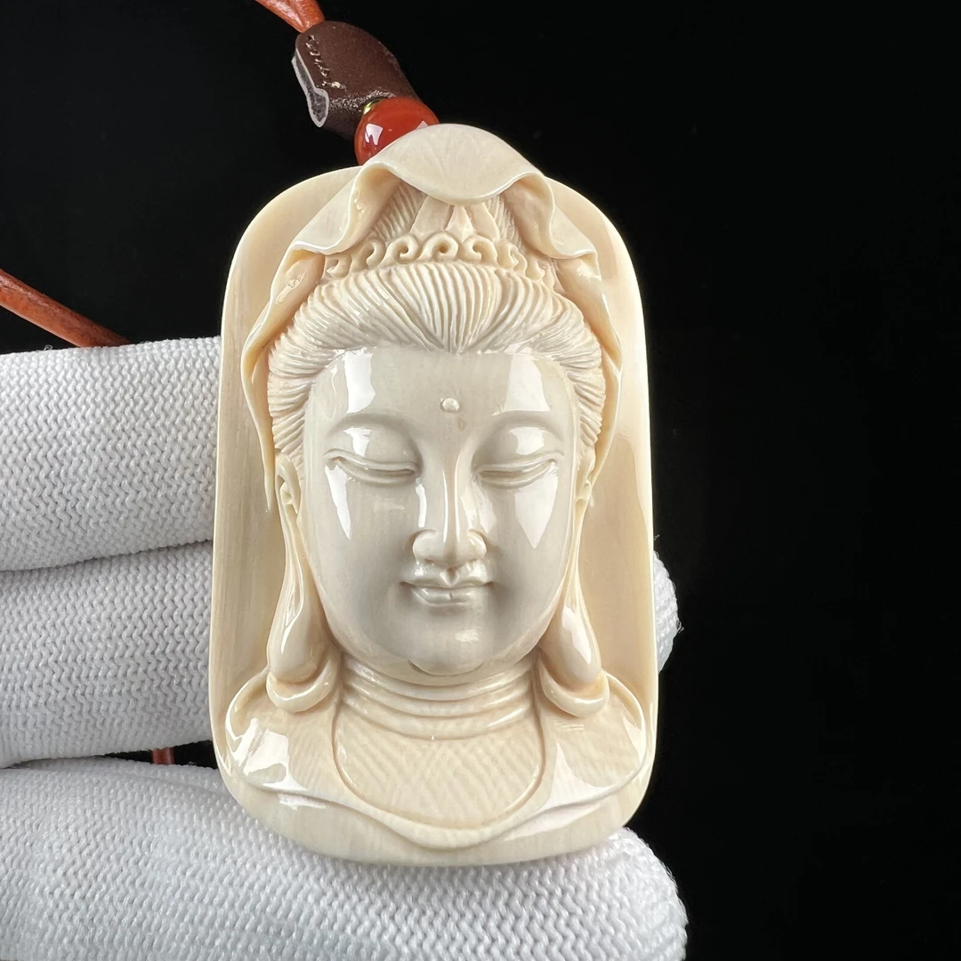 H1334天然猛犸牙 雕刻观音牌 36*53*23.3mm支持鉴定 假一罚四