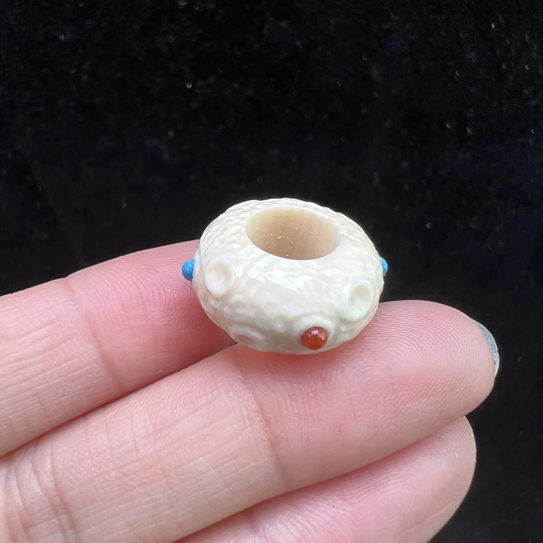 D1601天然猛犸牙 镶嵌圈圈6mm 支持复检假一罚四