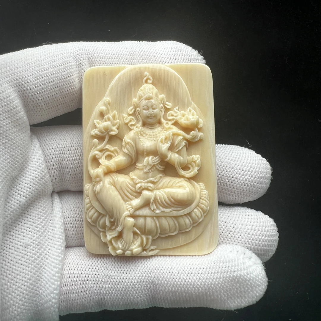 H1338天然猛犸牙 绿度母牌子38×54×12mm 支持鉴定 假一罚四