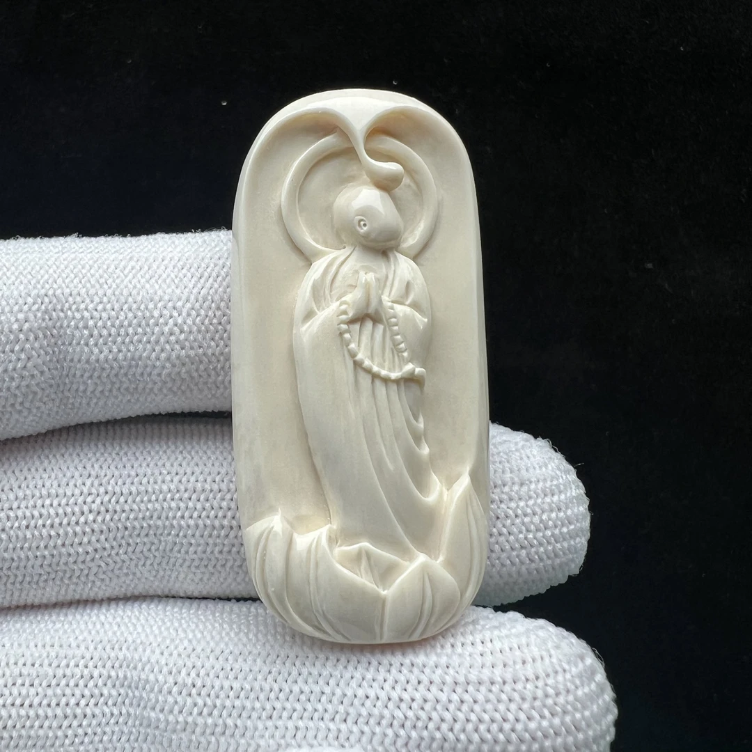 H3016 天然猛犸牙 雕刻无相佛牌子 23*49*6mm支持鉴定 假一罚四