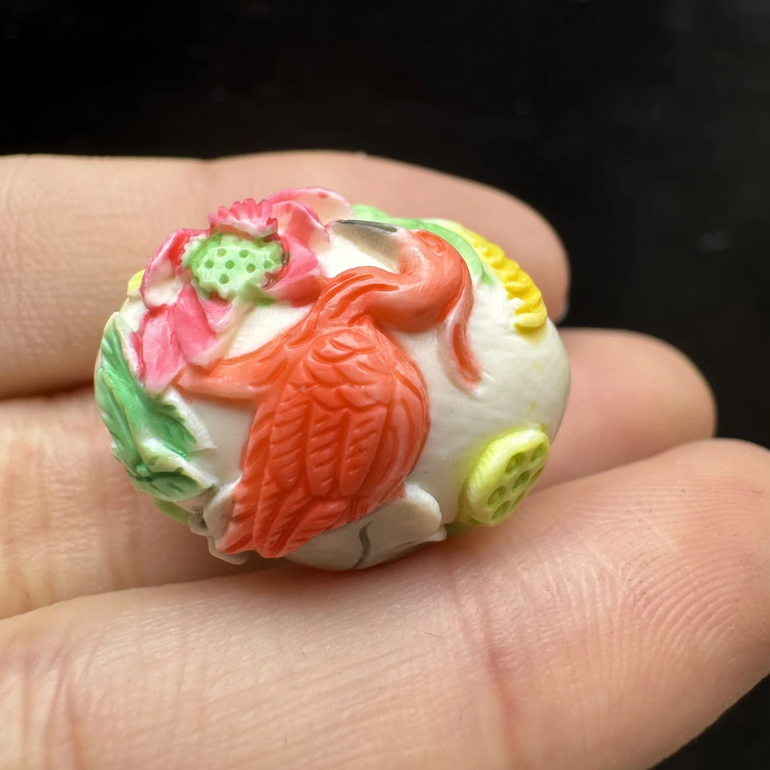 S5947 天然猛犸牙 彩绘雕刻件 17*21.6mm 支持复检假一罚四