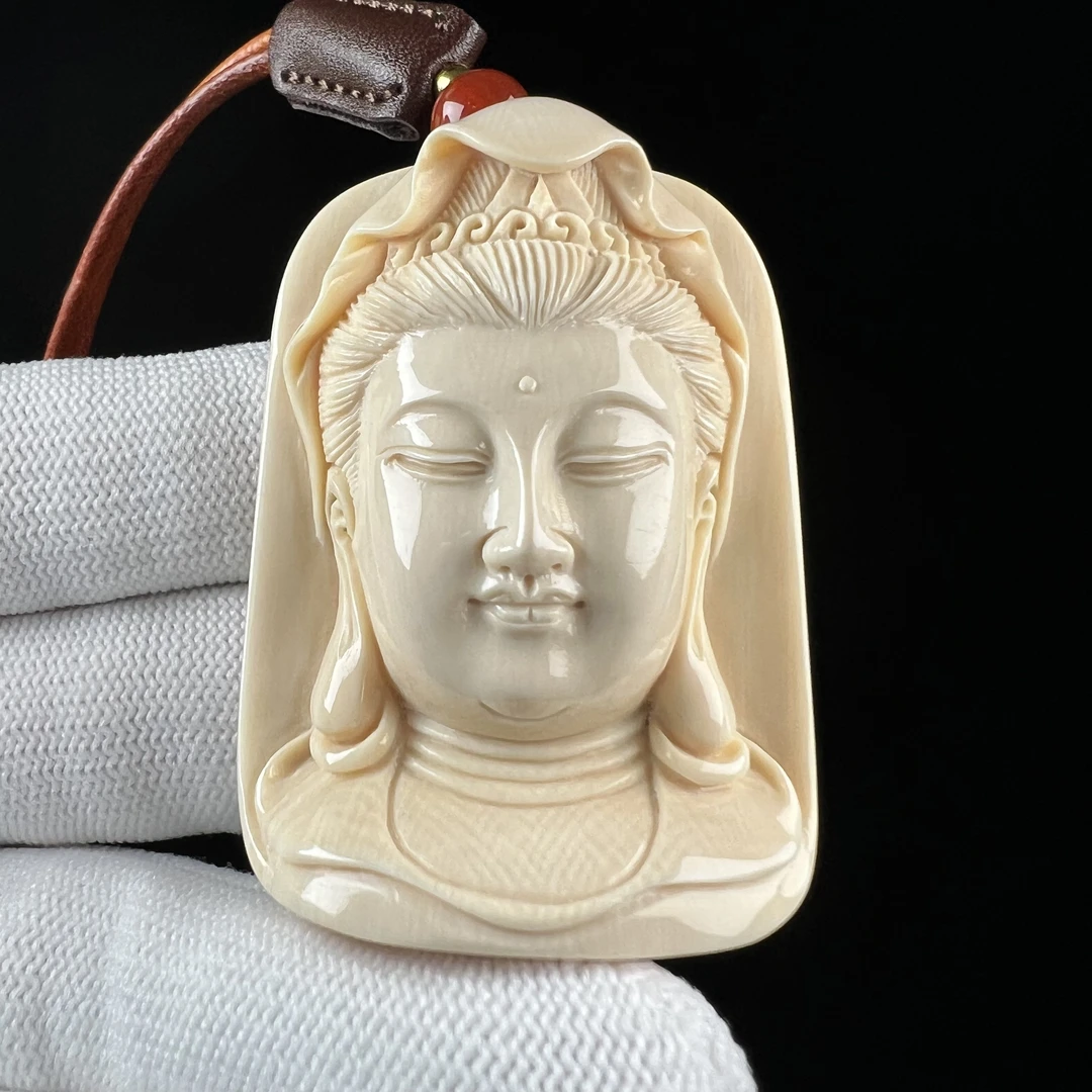 H1239天然猛犸牙 雕刻观音牌 36*53.5*18.7mm支持鉴定 假一罚四
