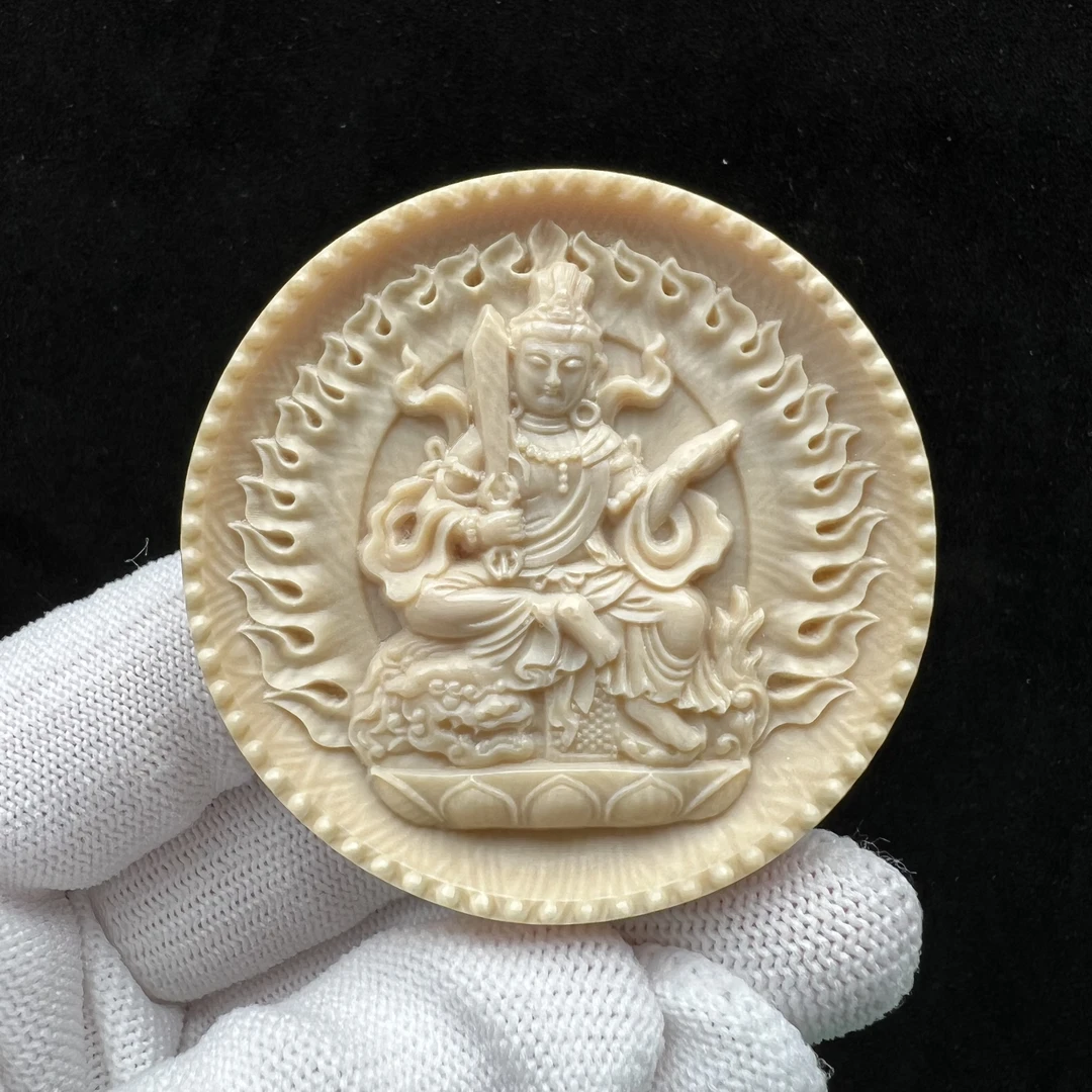 K7593天然猛犸牙文殊菩萨雕刻牌 54.6*9mm支持鉴定 假一罚四