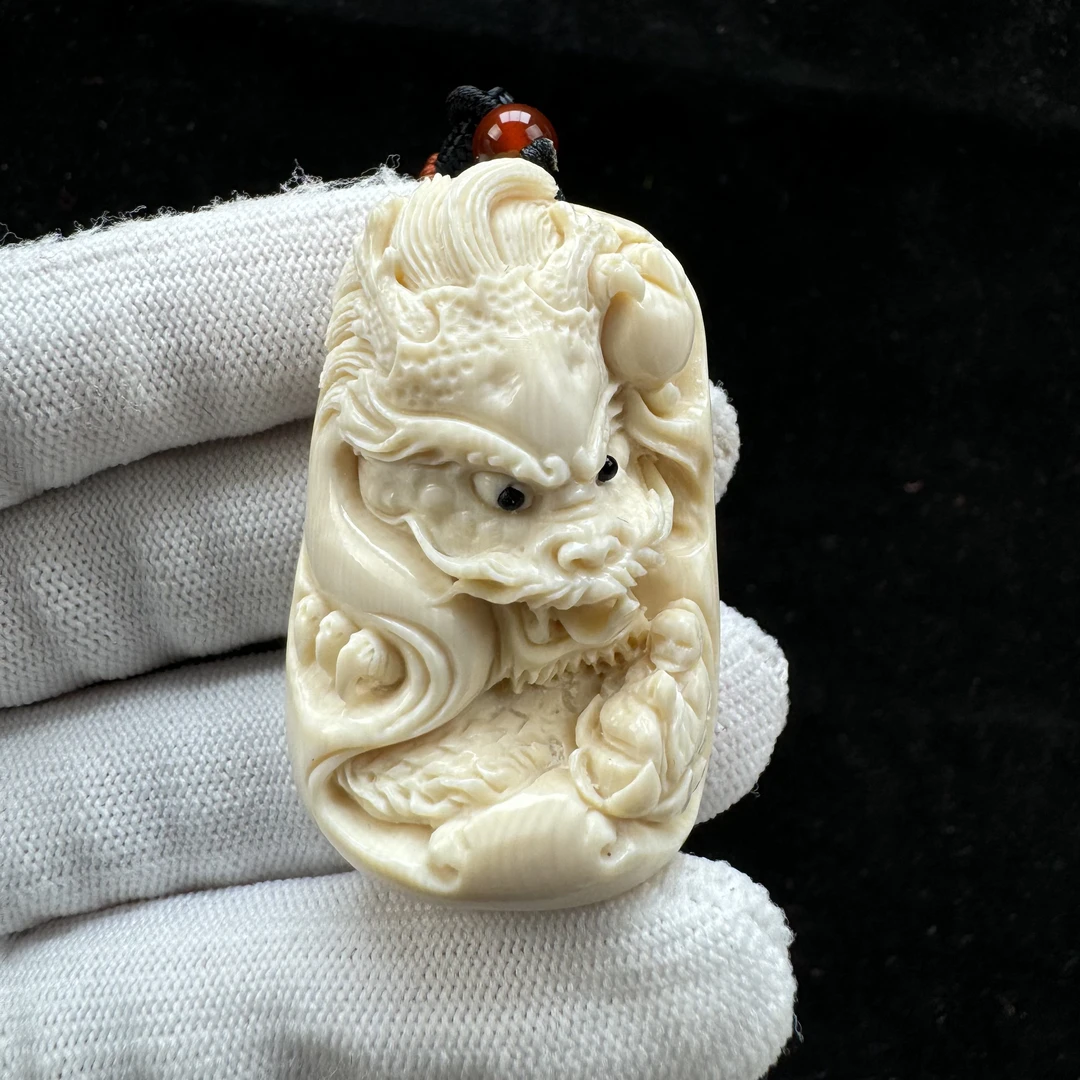 H1966天然猛犸牙雕刻弥勒牌38*50*11mm  支持复检假一罚四