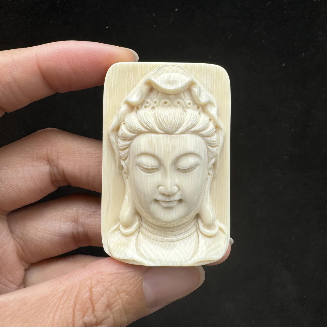H1176天然猛犸牙雕刻观音 33*49*16mm支持鉴定 假一罚四