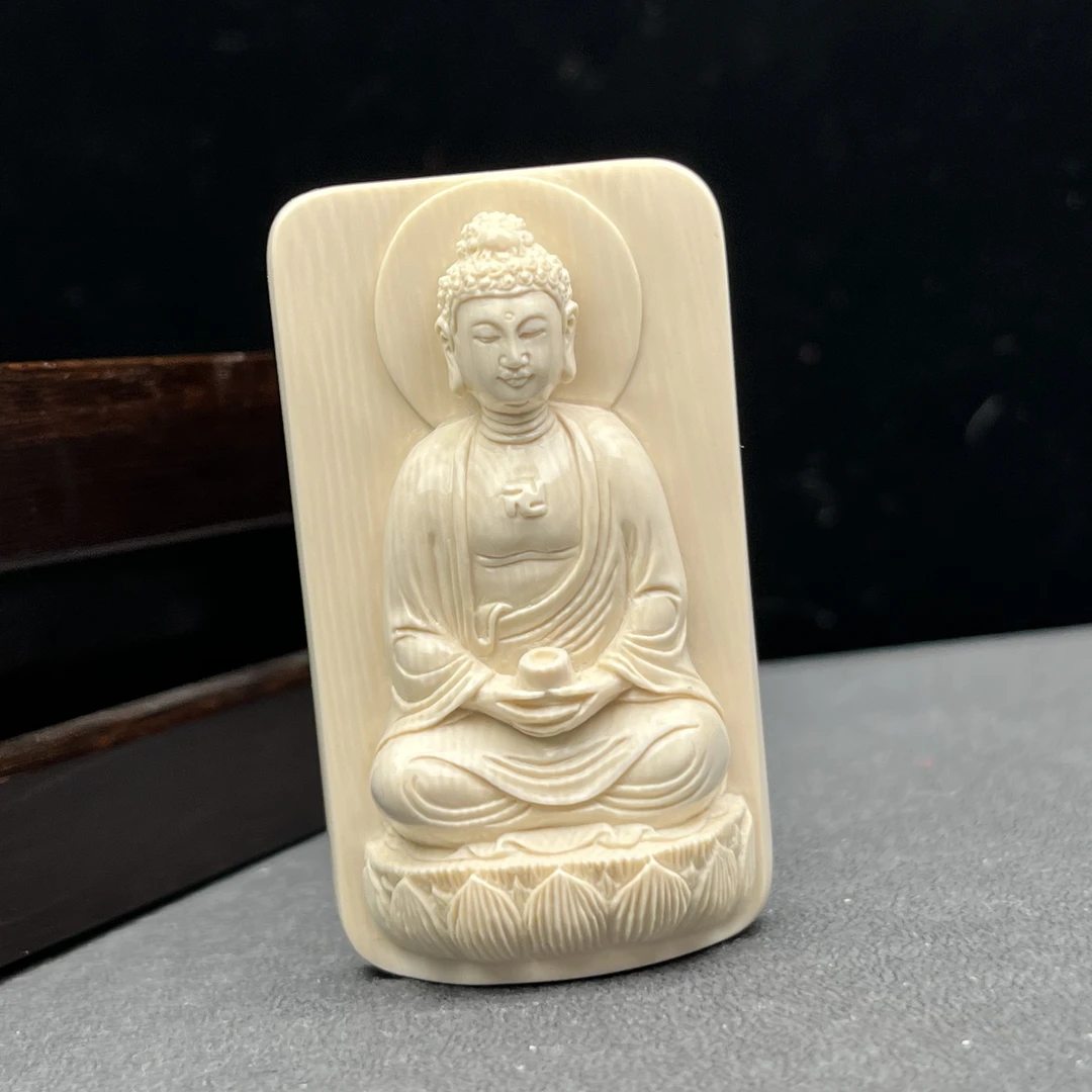 K5022天然猛犸牙 雕刻大日如来牌33*58*20mm支持鉴定 假一罚四