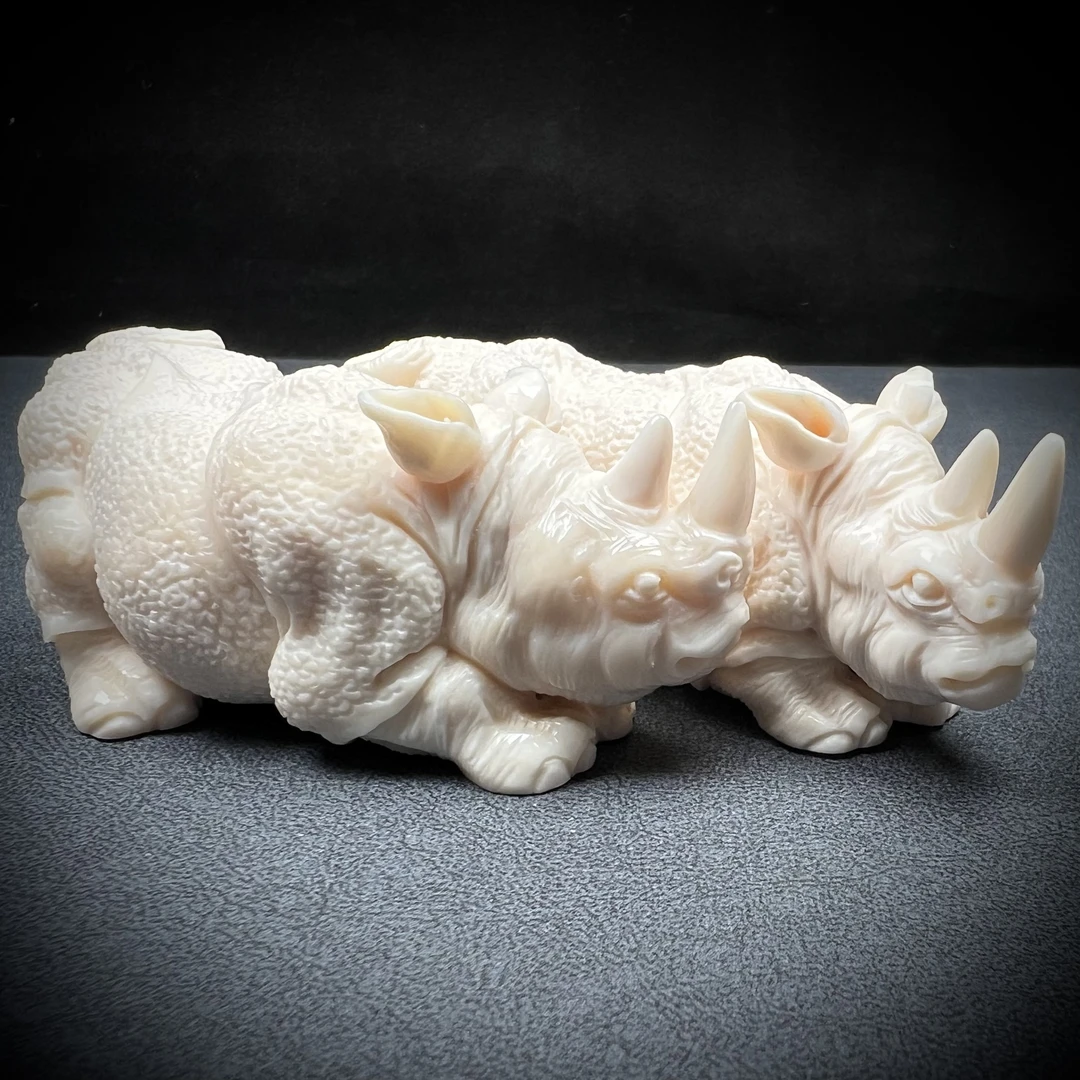 K6402天然猛犸牙 雕刻犀牛 29.4*71*27.7mm支持鉴定 假一罚四