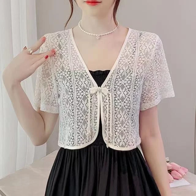 2025夏季新款国风盘扣蕾丝披肩女气质外搭防晒开衫高级感短款外套