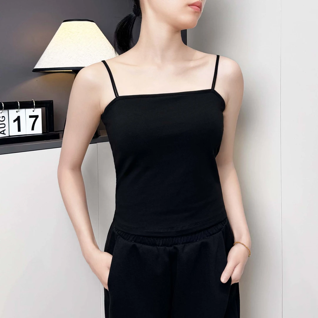 小吊带背心女内搭夏纯棉抹胸外穿黑色美背文胸一体带胸垫一字上衣