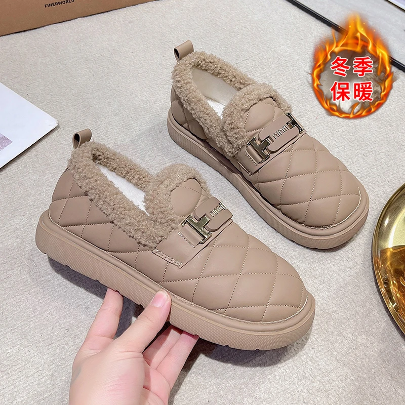 妮妮豆豆鞋女加绒女鞋2023年冬季新款豆豆鞋平底毛毛鞋棉FK