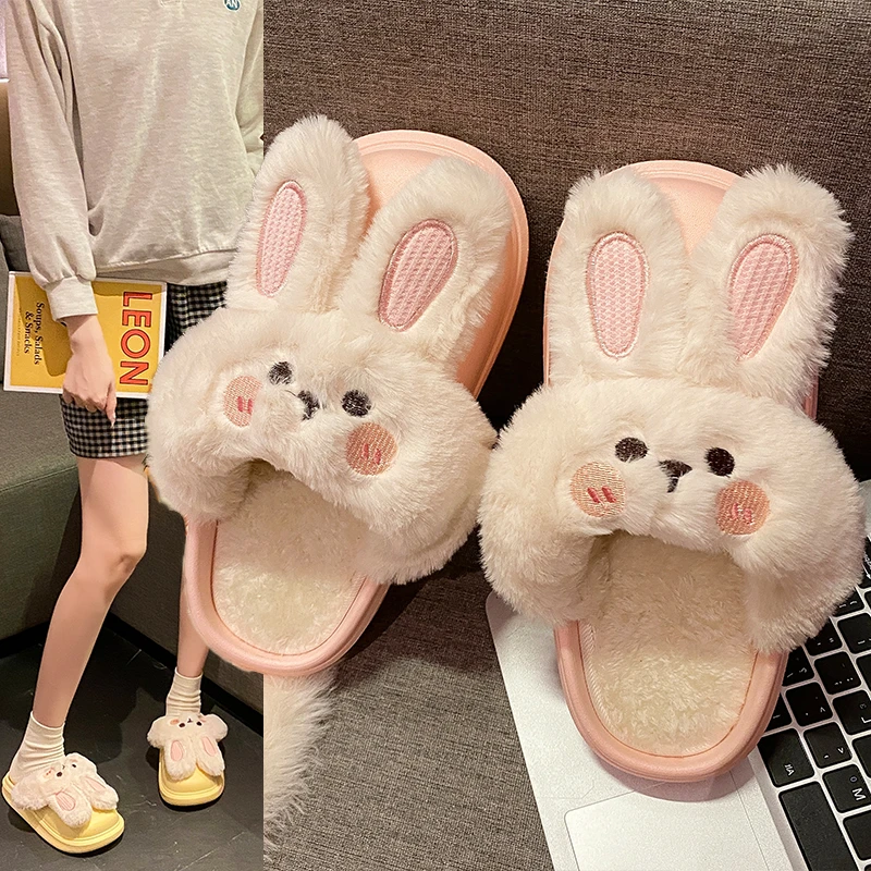 【步百步】秋冬新款872-4大耳兔居家棉拖鞋女室内拖