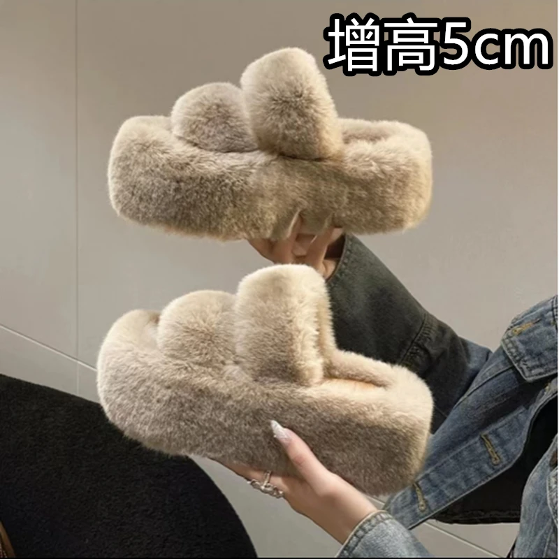 2025上新网红款毛绒秋冬新款双带厚底爆款时尚外穿毛毛拖