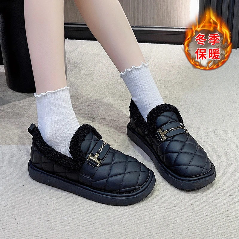 【步百步】妮妮豆豆鞋女加绒女鞋2023年冬季新款豆豆鞋平底毛毛鞋棉