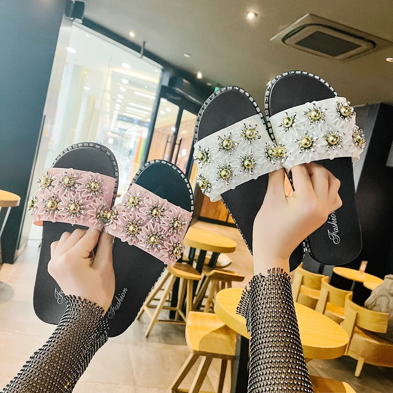 【044】网红外穿七花潮流超火仙女风蝴蝶结沙滩凉拖一字拖