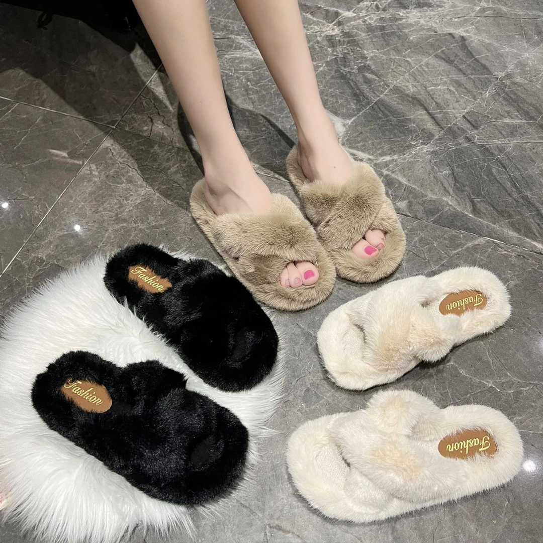 【步百步】新款896交叉秋冬季百搭时贵妇名媛风外穿毛毛拖9