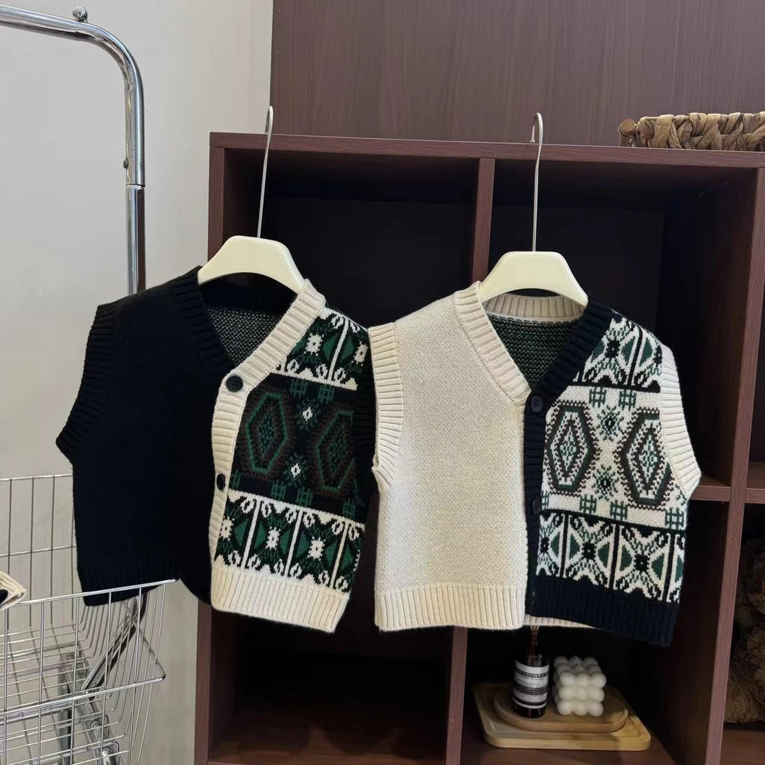 MJL 韩版 秋款拼色  儿童马甲毛衣